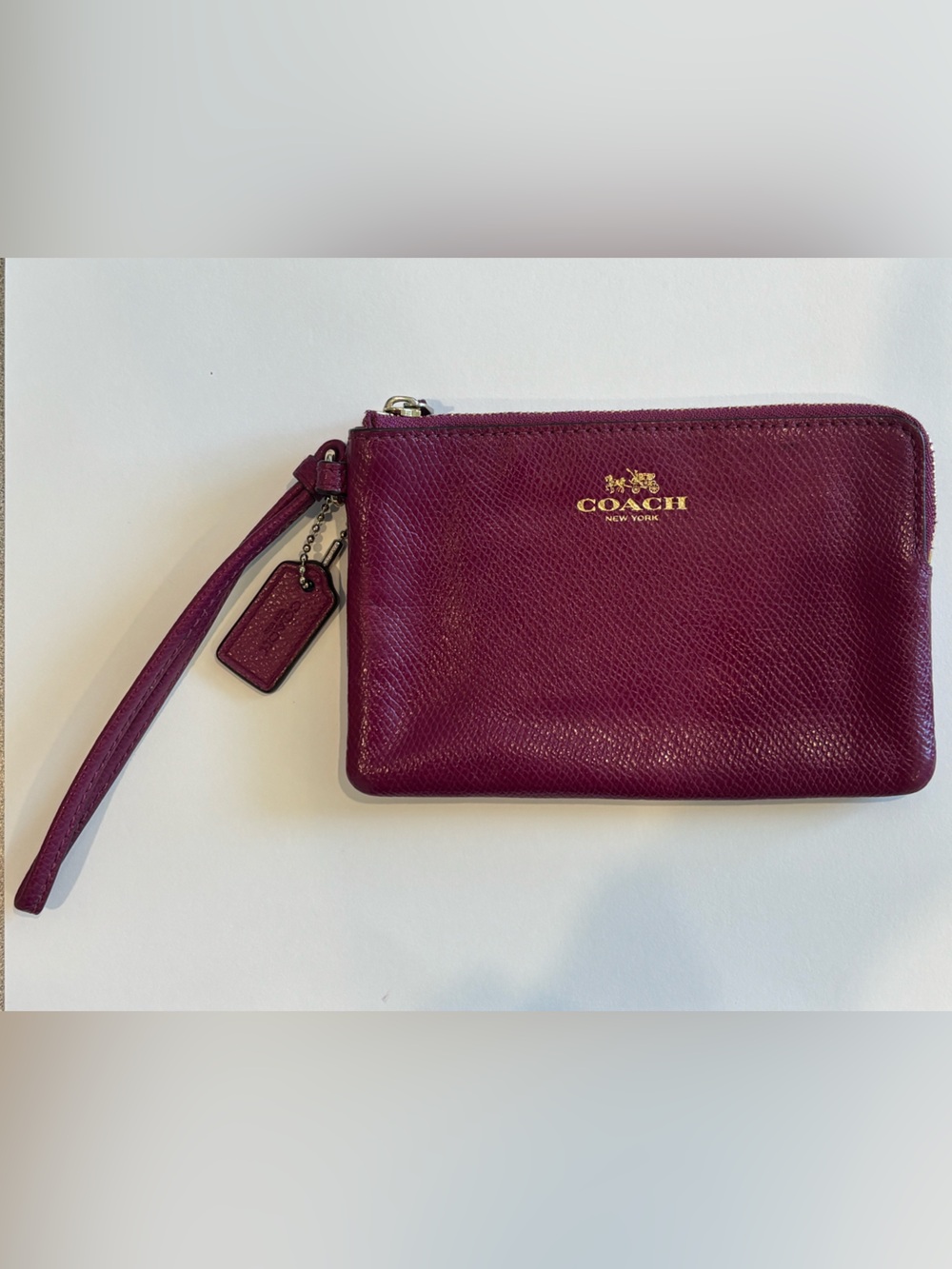 Coach Purple Raspberry Corner Zip Wristlet in Crossgrain Leather